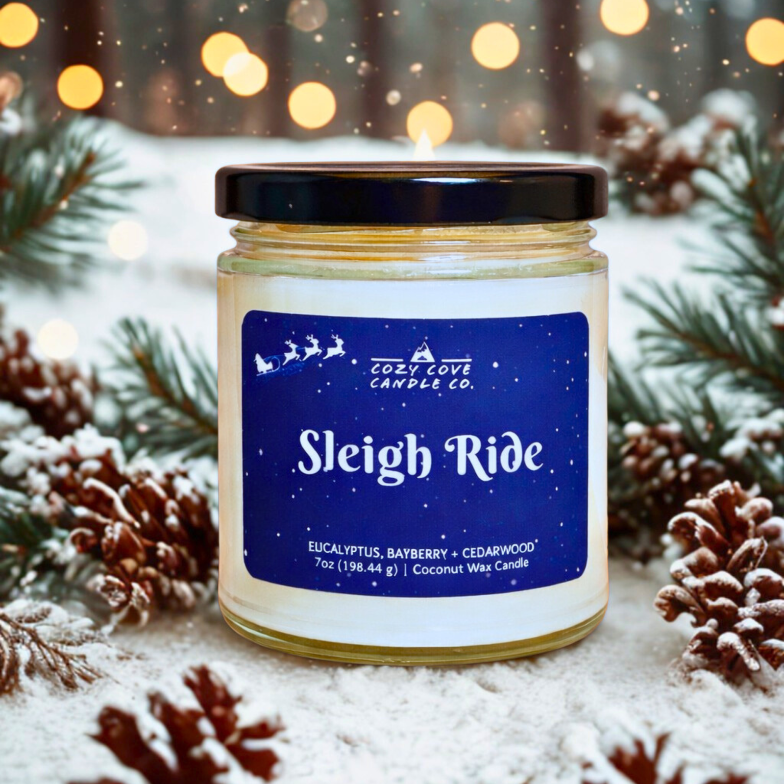 Sleigh Ride | Candle 1 sleigh ride candle with snowy winter background